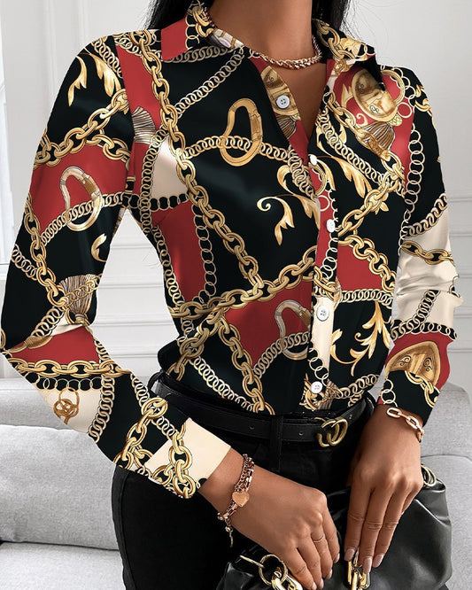 Women's Printed Slim Long-sleeved Shirt