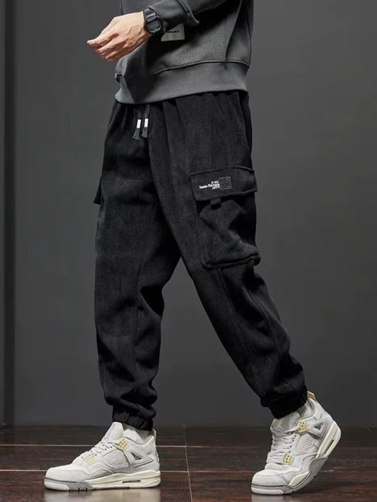  New Style Elastic Waist Casual Pants for Men Stretch Straight Drawstring Harem Jogging Sports Long Pants Male