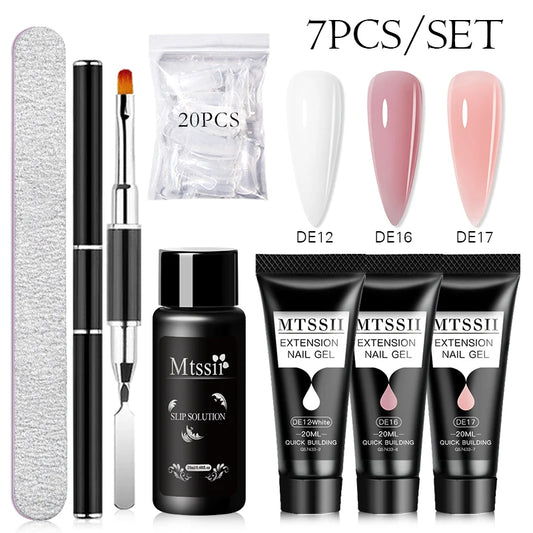 20Ml Extension Nail Gel Set Full Manicure Kit Nude Pnk White Quick Extension Nails Building Fingertips Tools Set