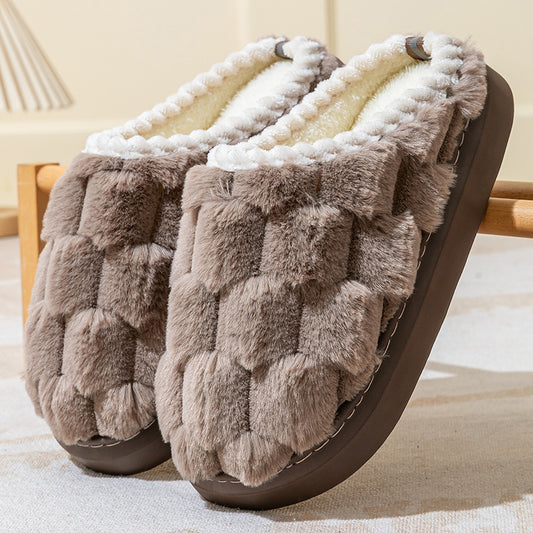Indoor fluffy Non-slip Thick Bottom And Warm Keeping Cotton Slippers