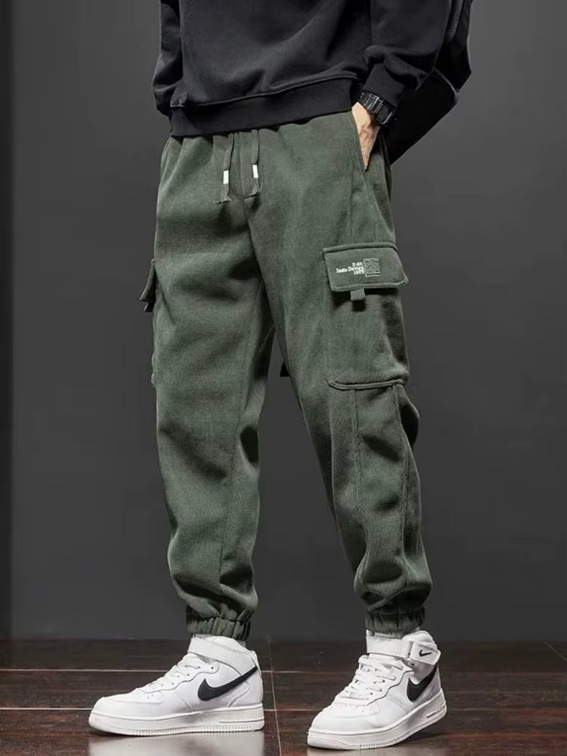  New Style Elastic Waist Casual Pants for Men Stretch Straight Drawstring Harem Jogging Sports Long Pants Male