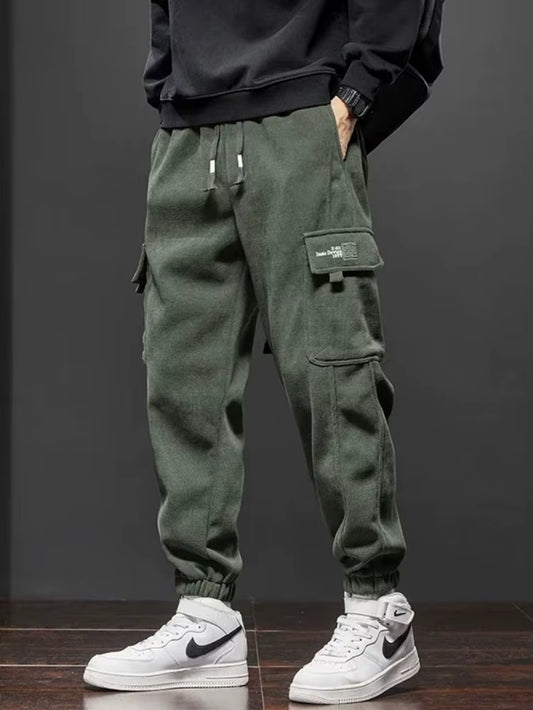  New Style Elastic Waist Casual Pants for Men Stretch Straight Drawstring Harem Jogging Sports Long Pants Male