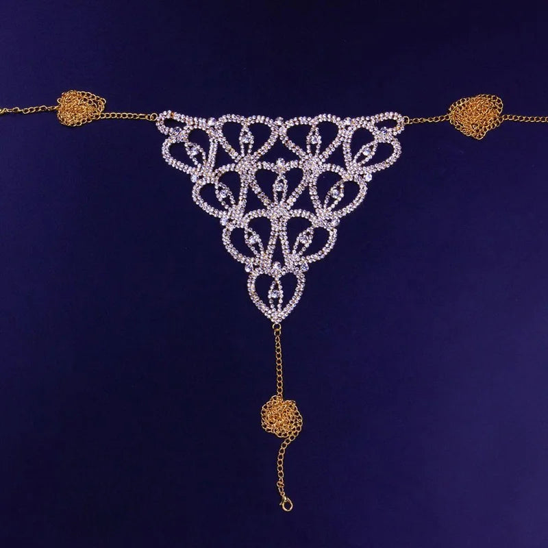 Stonefans Sexy Crystal Rhinestone Heart Body Chain Harness for Women Luxury Lingerie Bling Bikini Bra and Thong Set Jewelry
