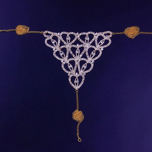 Stonefans Sexy Crystal Rhinestone Heart Body Chain Harness for Women Luxury Lingerie Bling Bikini Bra and Thong Set Jewelry