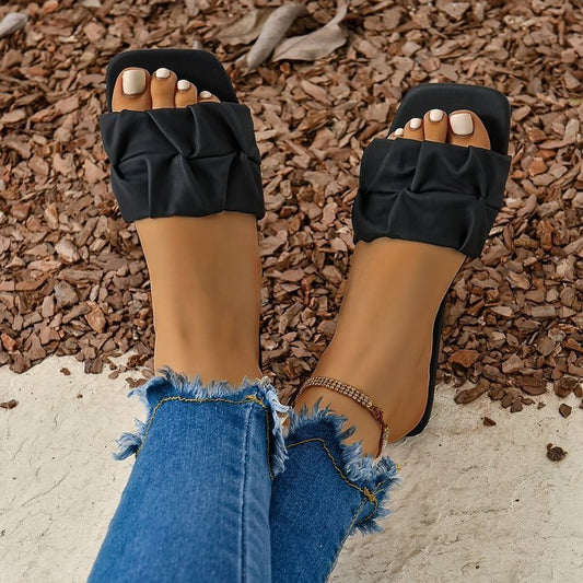 Women's summer Flat Plus Size Square Toe Slippers