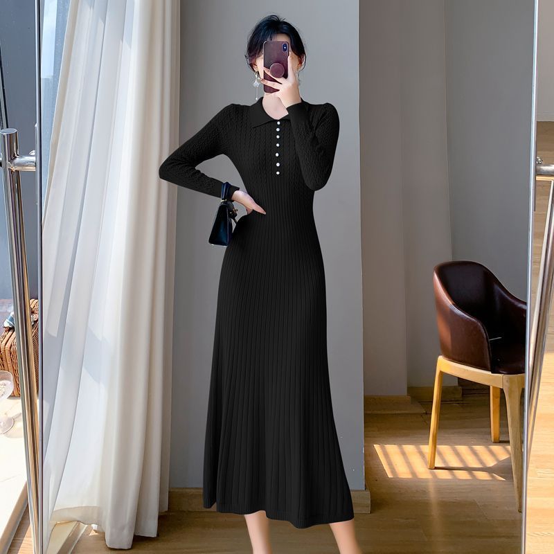 women's french Waist Slimming Knitted long Dress
