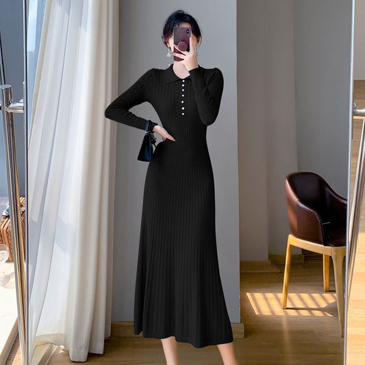 women's french Waist Slimming Knitted long Dress