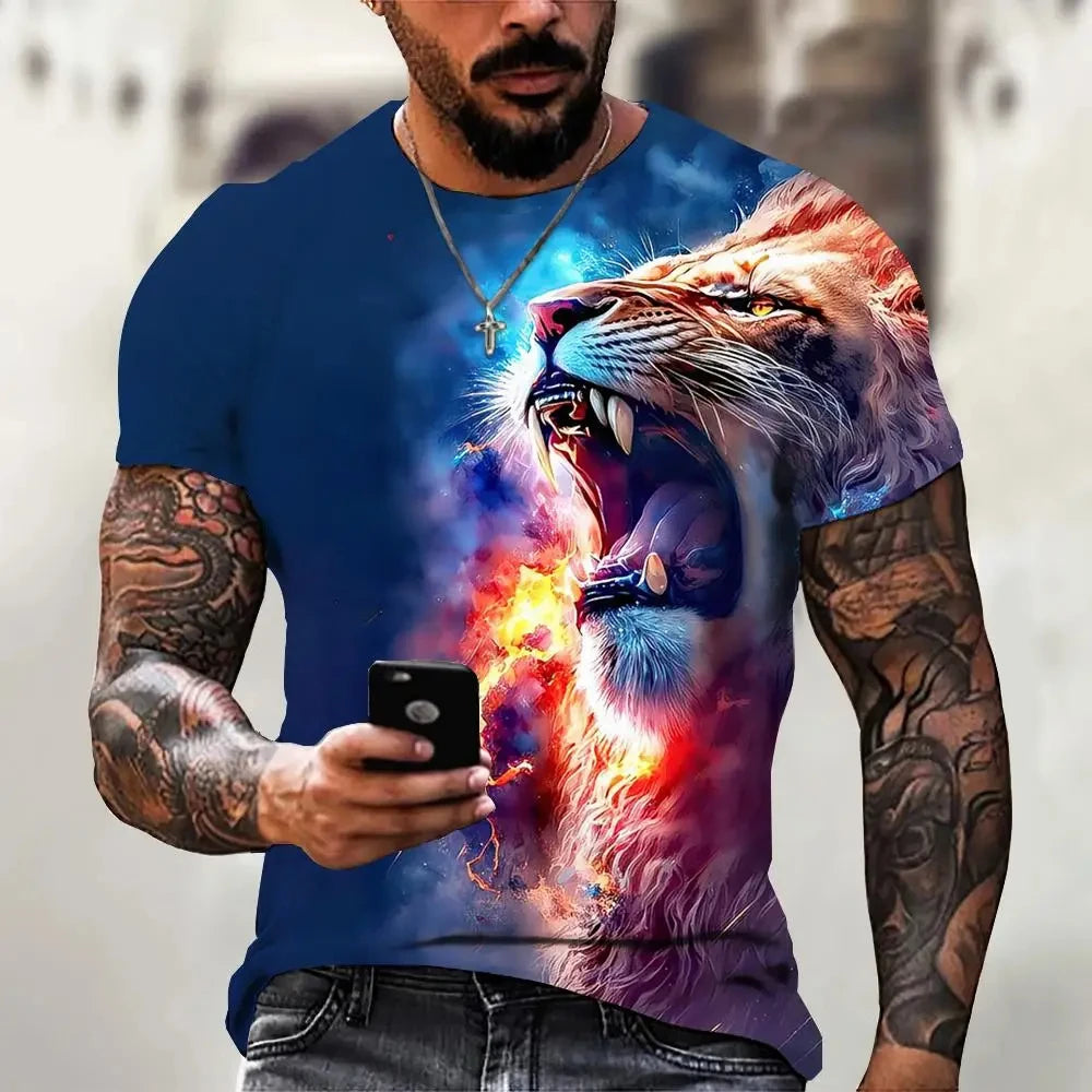 High Quailty Big Size Animal Lion Men T-Shirt 3D Print Polyester Breathable Lightweight Summer Essential Shirt Accept Custom