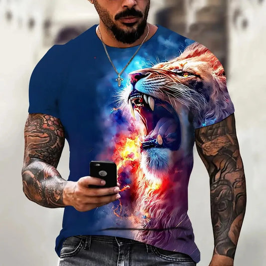 High Quailty Big Size Animal Lion Men T-Shirt 3D Print Polyester Breathable Lightweight Summer Essential Shirt Accept Custom