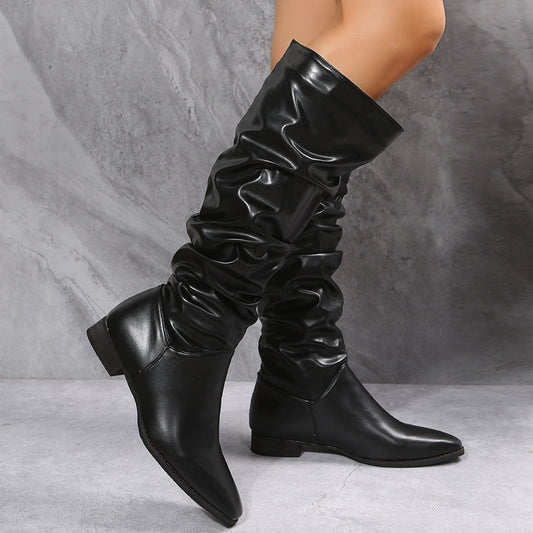 White Cowboy Boots Women Long Boots  Pointed Toe Shoes
