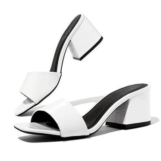 Women's Solid Color One-line High-heeled Slippers