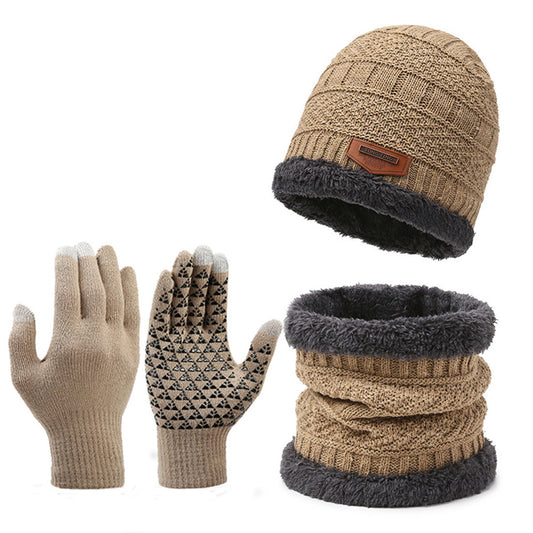 Women's Winter Scarf Gloves Three-piece Set Fleece-lined Warm Knitted Hat