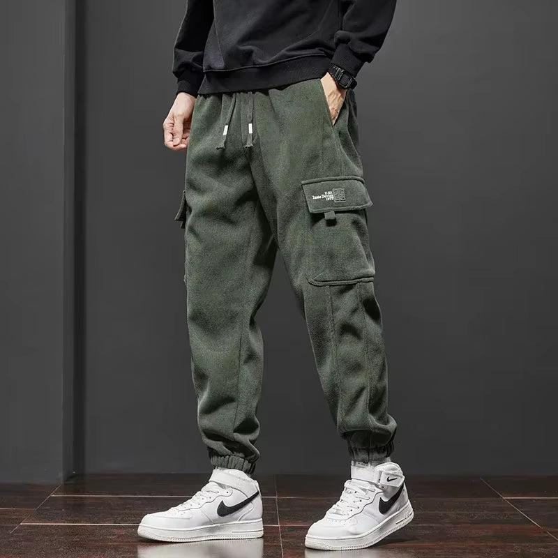  New Style Elastic Waist Casual Pants for Men Stretch Straight Drawstring Harem Jogging Sports Long Pants Male