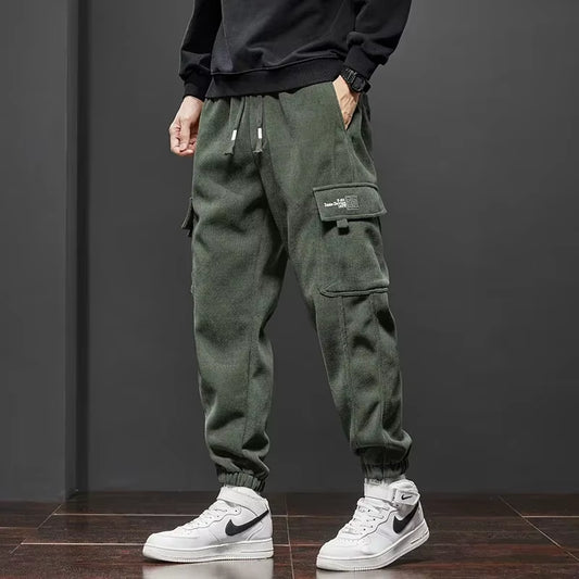  New Style Elastic Waist Casual Pants for Men Stretch Straight Drawstring Harem Jogging Sports Long Pants Male