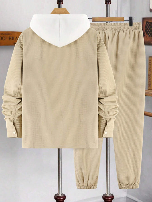 Men Flap Pocket Shirt & Drawstring Waist Pants