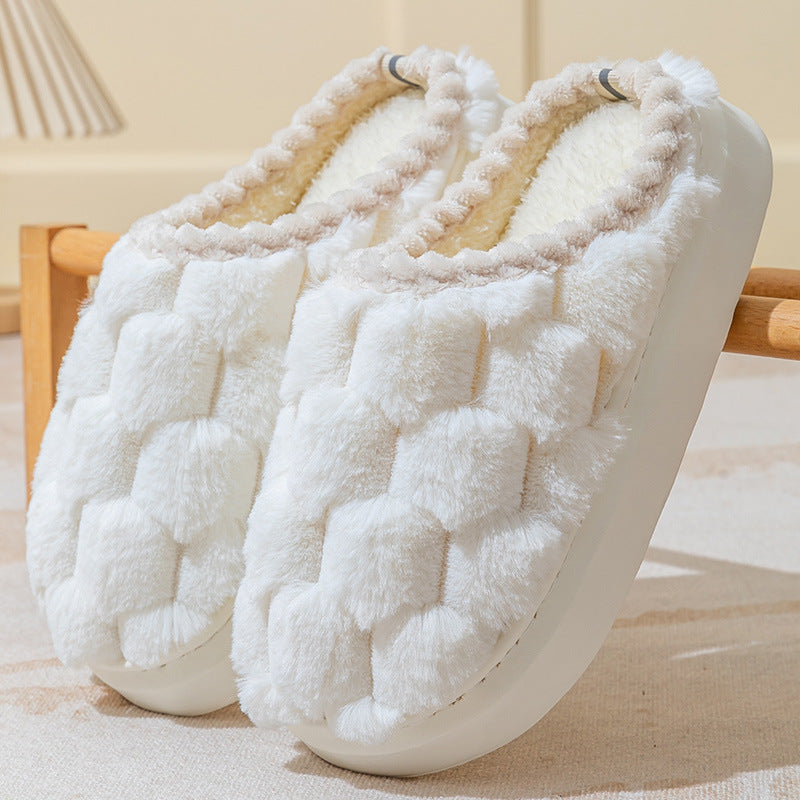 Indoor fluffy Non-slip Thick Bottom And Warm Keeping Cotton Slippers