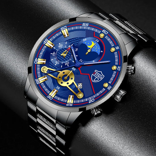 Reloj Hombre Men'S Luxury 3-Piece Business Watches Mens Full Calendar Leisure Sports Watch Men Stainless Steel Quartz Wishwatch