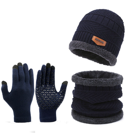 Women's Winter Scarf Gloves Three-piece Set Fleece-lined Warm Knitted Hat