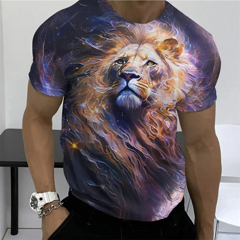 High Quailty Big Size Animal Lion Men T-Shirt 3D Print Polyester Breathable Lightweight Summer Essential Shirt Accept Custom