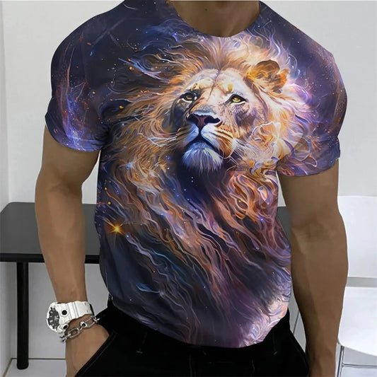 High Quailty Big Size Animal Lion Men T-Shirt 3D Print Polyester Breathable Lightweight Summer Essential Shirt Accept Custom
