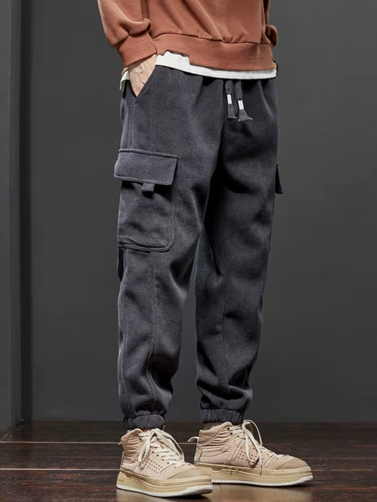  New Style Elastic Waist Casual Pants for Men Stretch Straight Drawstring Harem Jogging Sports Long Pants Male