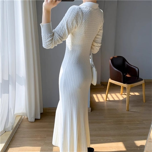 women's french Waist Slimming Knitted long Dress