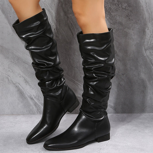 White Cowboy Boots Women Long Boots  Pointed Toe Shoes