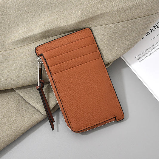 Card Holder Luxury Personalize Name Zip Credit Card Wallet Custom Gift Slim Real Leather Coin Purse