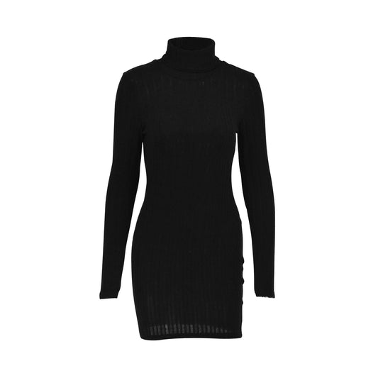 Turtleneck Slim Fit Sunken Stripe Solid Color Sheath Short Skirt Jumpsuit Knitted