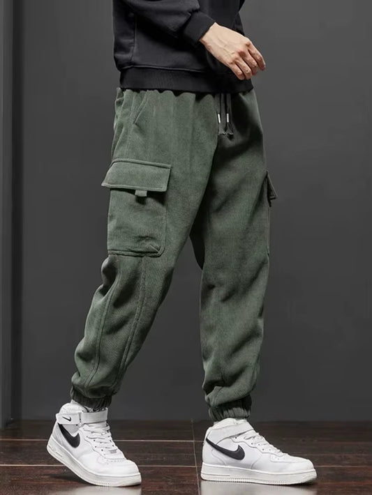  New Style Elastic Waist Casual Pants for Men Stretch Straight Drawstring Harem Jogging Sports Long Pants Male