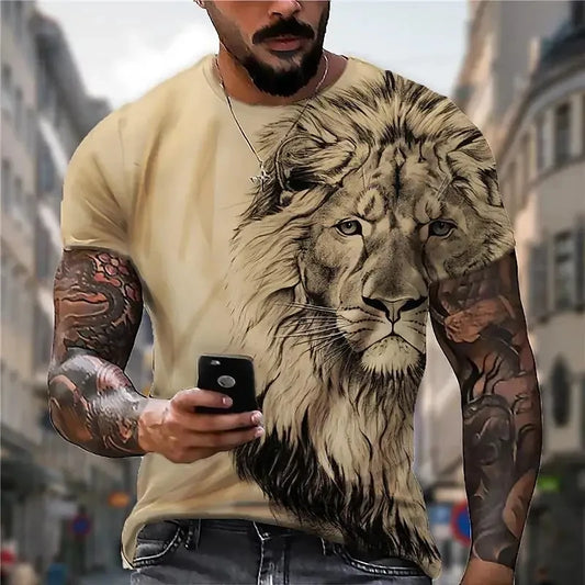 High Quailty Big Size Animal Lion Men T-Shirt 3D Print Polyester Breathable Lightweight Summer Essential Shirt Accept Custom