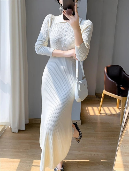 women's french Waist Slimming Knitted long Dress