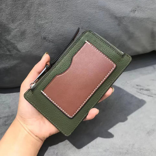  Card Holder Luxury Personalize Name Zip Credit Card Wallet Custom Gift Slim Real Leather Coin Purse