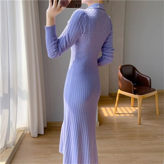 women's french Waist Slimming Knitted long Dress