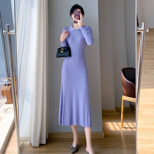 women's french Waist Slimming Knitted long Dress