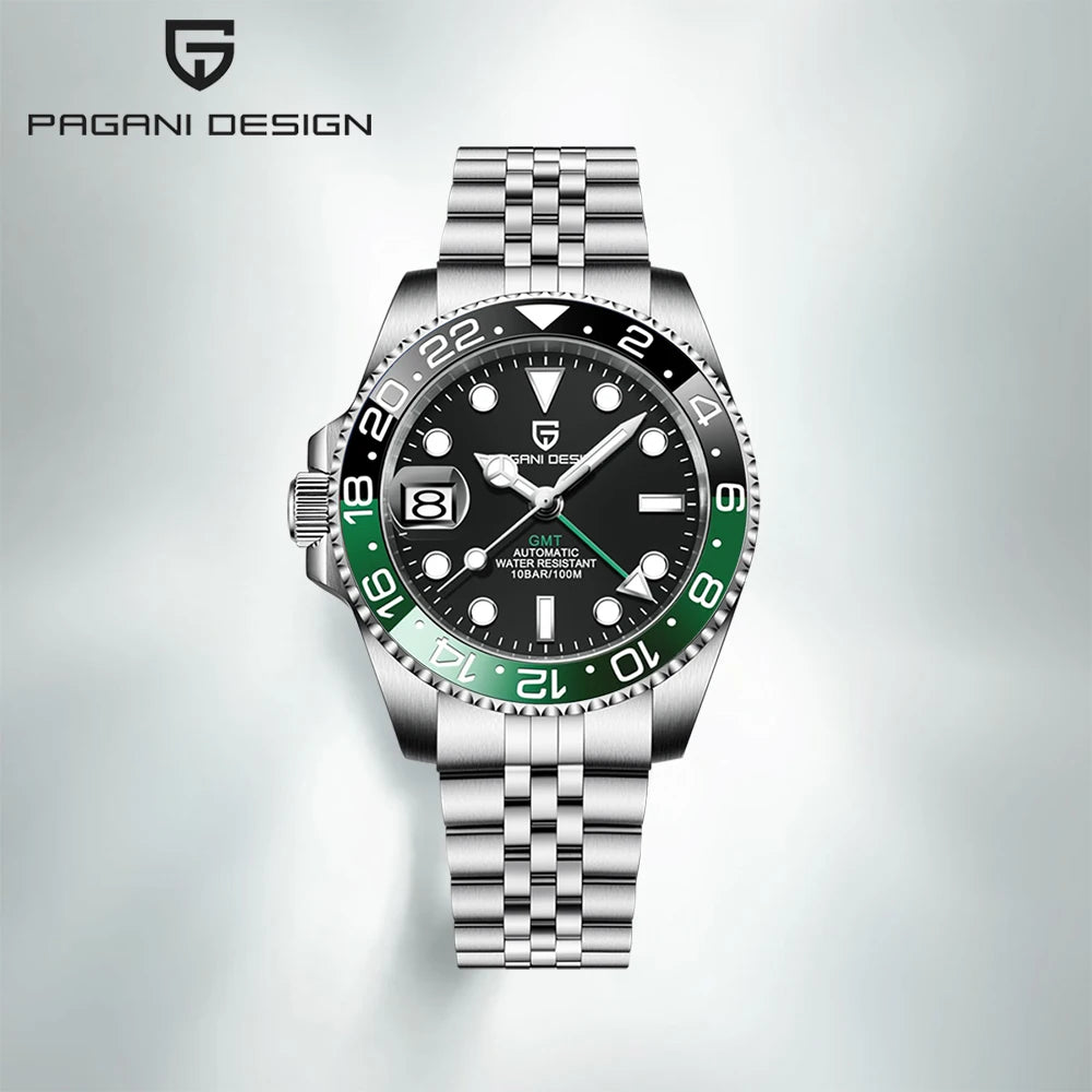 PD-1662 Luxury GMT Men Mechanical Wristwatch Sapphire Glass Stainless Steel 100M Waterproof Automatic Watches