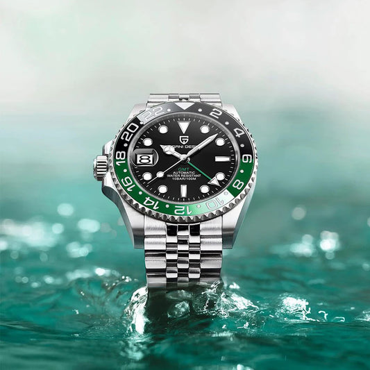 PD-1662 Luxury GMT Men Mechanical Wristwatch Sapphire Glass Stainless Steel 100M Waterproof Automatic Watches