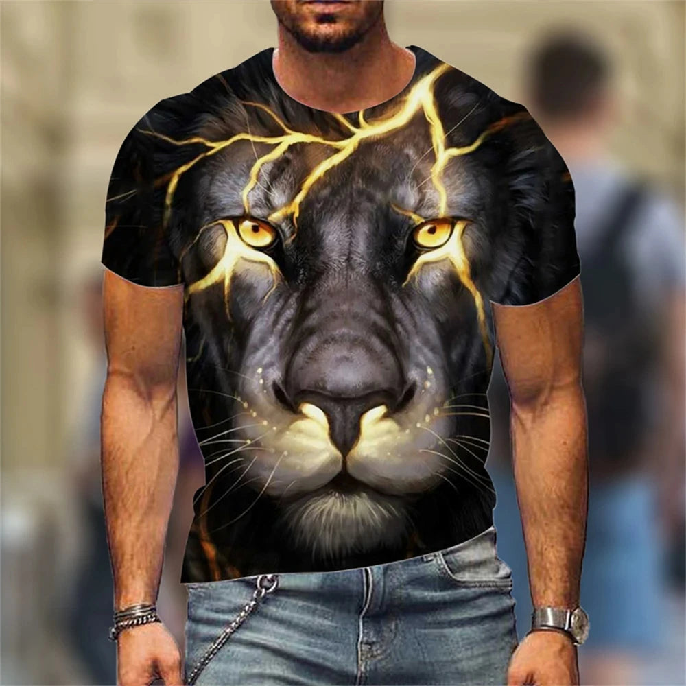 High Quailty Big Size Animal Lion Men T-Shirt 3D Print Polyester Breathable Lightweight Summer Essential Shirt Accept Custom