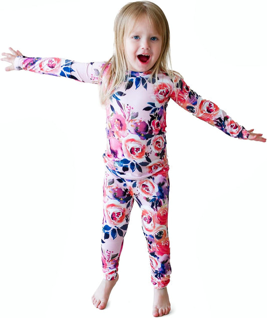 Girls Pajamas - Soft, Viscose from Bamboo Pjs for Kids - Matching, Long Sleeve Toddler Pajamas for Girls