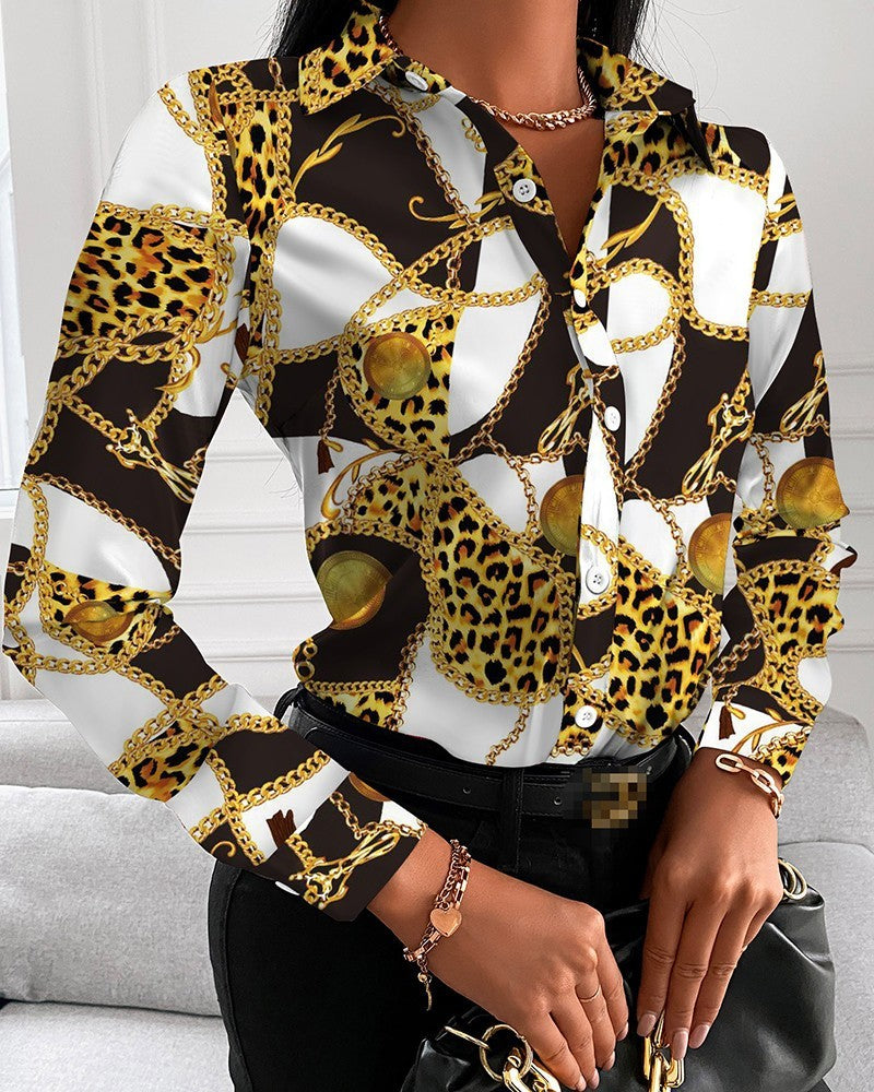 Women's Printed Slim Long-sleeved Shirt