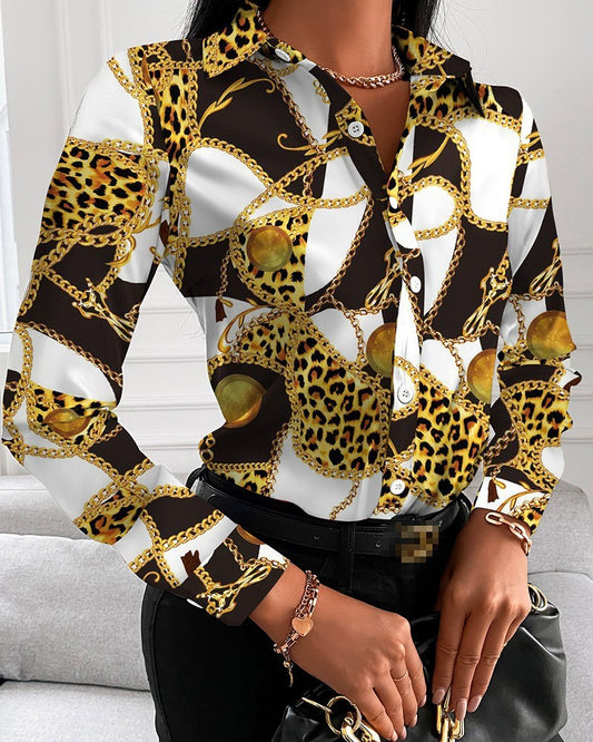 Women's Printed Slim Long-sleeved Shirt
