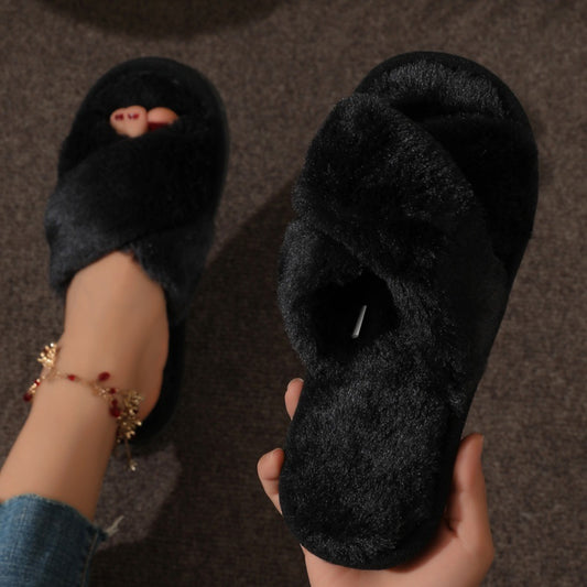 Cotton Slippers Female Cross Plush
