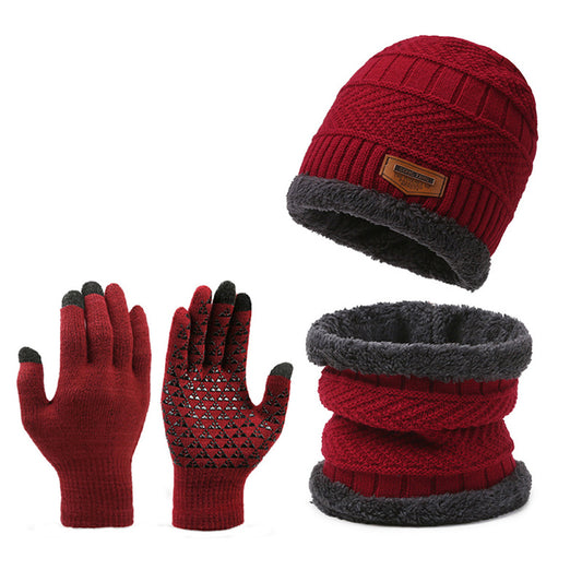 Women's Winter Scarf Gloves Three-piece Set Fleece-lined Warm Knitted Hat