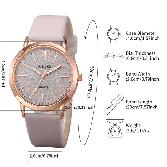 No package,6Pcs/Set Women Leather Band Quartz Watch and Lover Heart Rose Gold Color Jewelry Set