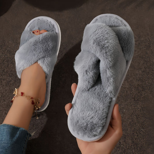 Cotton Slippers Female Cross Plush