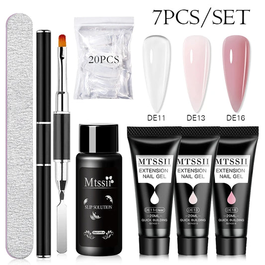 20Ml Extension Nail Gel Set Full Manicure Kit Nude Pnk White Quick Extension Nails Building Fingertips Tools Set