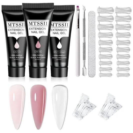 20Ml Extension Nail Gel Set Full Manicure Kit Nude Pnk White Quick Extension Nails Building Fingertips Tools Set