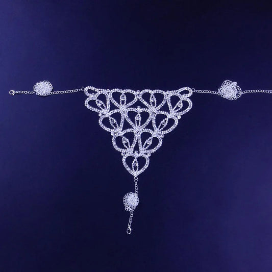 Stonefans Sexy Crystal Rhinestone Heart Body Chain Harness for Women Luxury Lingerie Bling Bikini Bra and Thong Set Jewelry