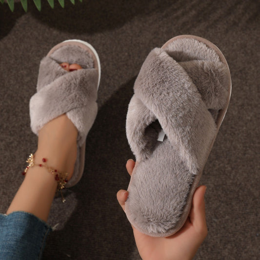 Cotton Slippers Female Cross Plush
