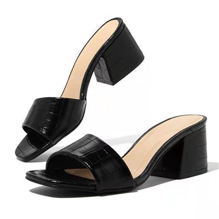 Women's Solid Color One-line High-heeled Slippers